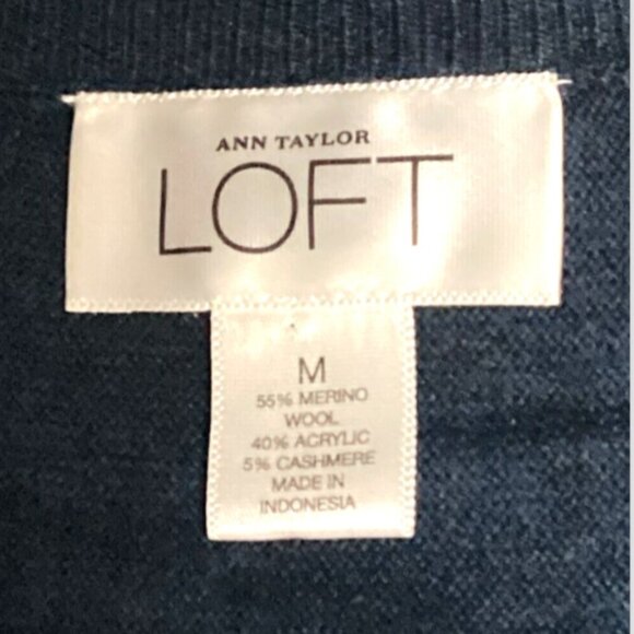 Ann Taylor LOFT V-Neck Merino Wool-Acrylic-Cashmere Sweater Knit Top M Blue 184M - Picture 8 of 9